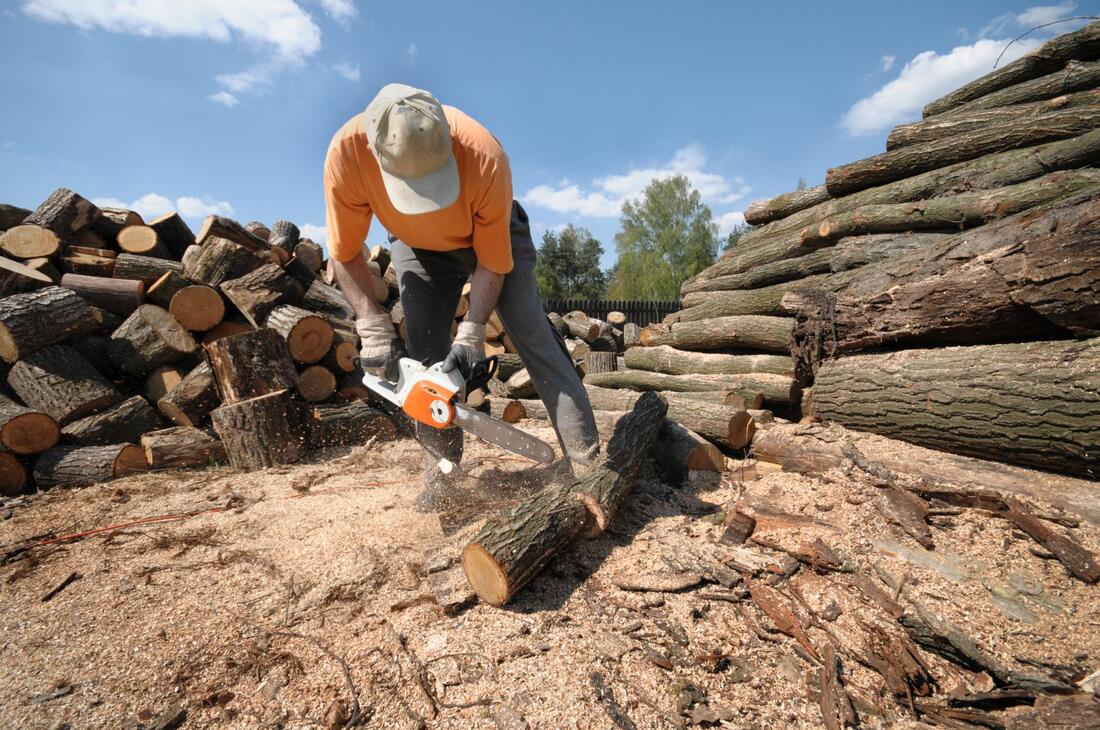 a man cutting a log